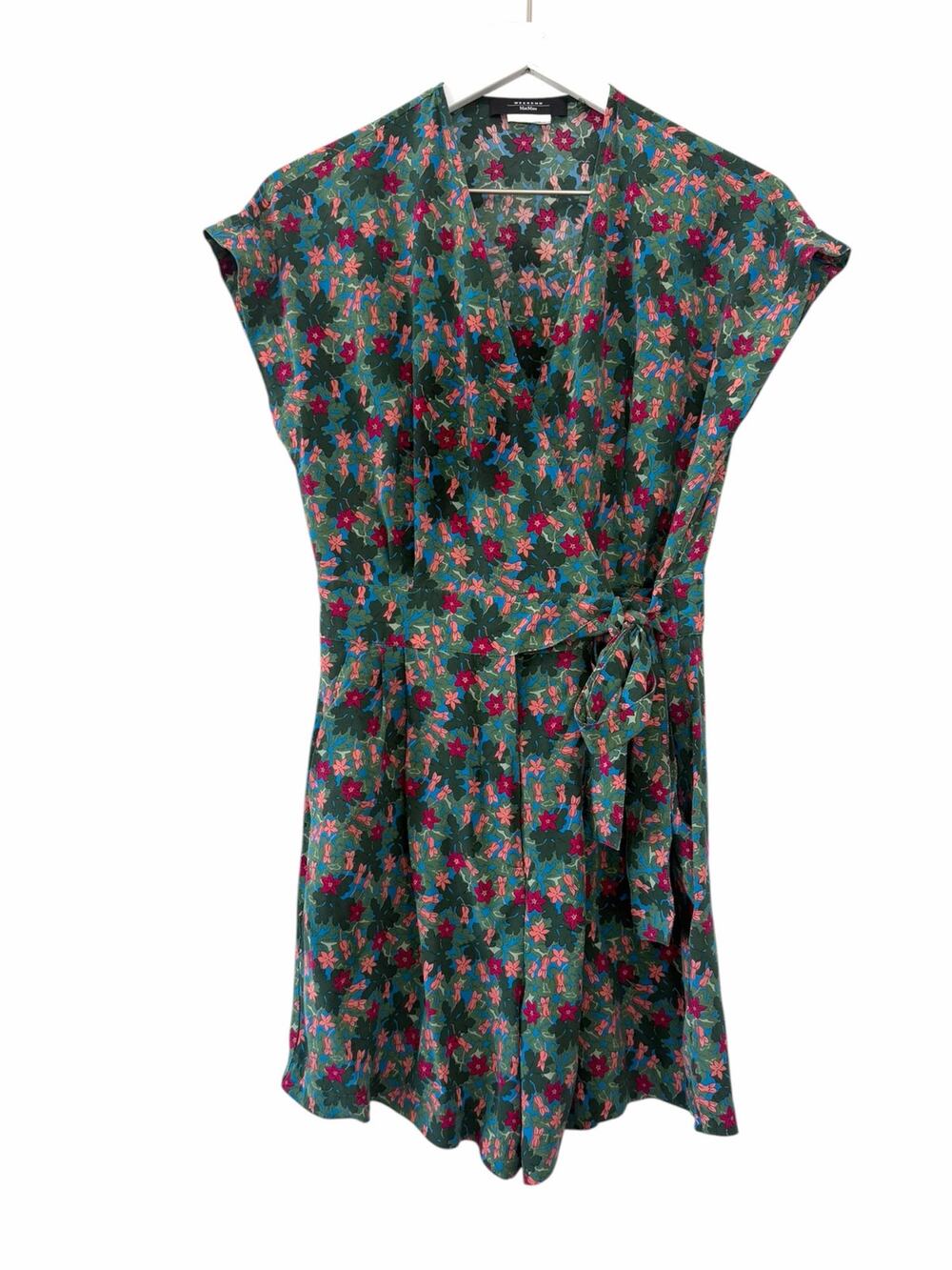 Weekend Max Mara Floral Wrap Romper Green Pink Blue Silk Blend Size M